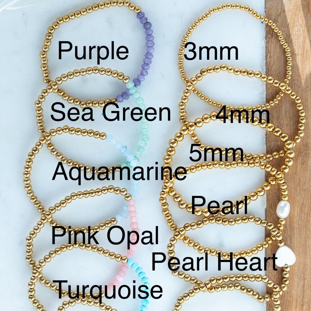 You Pick 2 WATERPROOF Gold Stretch Bracelets Non-tarnish Gemstone & Pearl & Bead